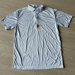 Collars & Co Dress Collar Polo Shirt Mens XL Blue White Square Check